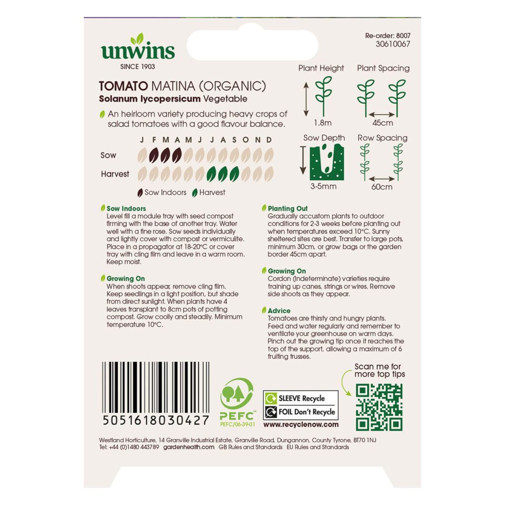 Unwins Organic Tomato Matina Seeds 5051618030427 2